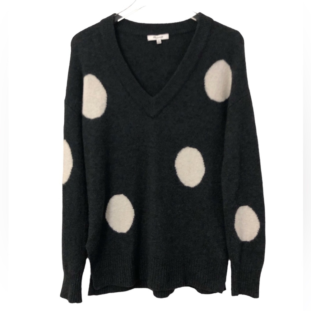 Madewell | Wool Alpaca Blend V-Neck Sweater Polka Dots XS
